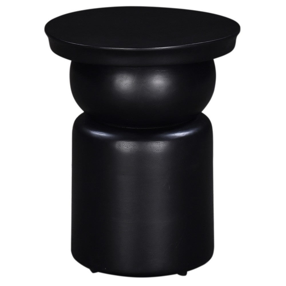 Side End Table, 16 Inch Round Top, Thick Pedestal Base, Black Mango Wood By Casagear Home