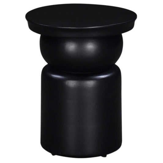 Side End Table, 16 Inch Round Top, Thick Pedestal Base, Black Mango Wood By Casagear Home