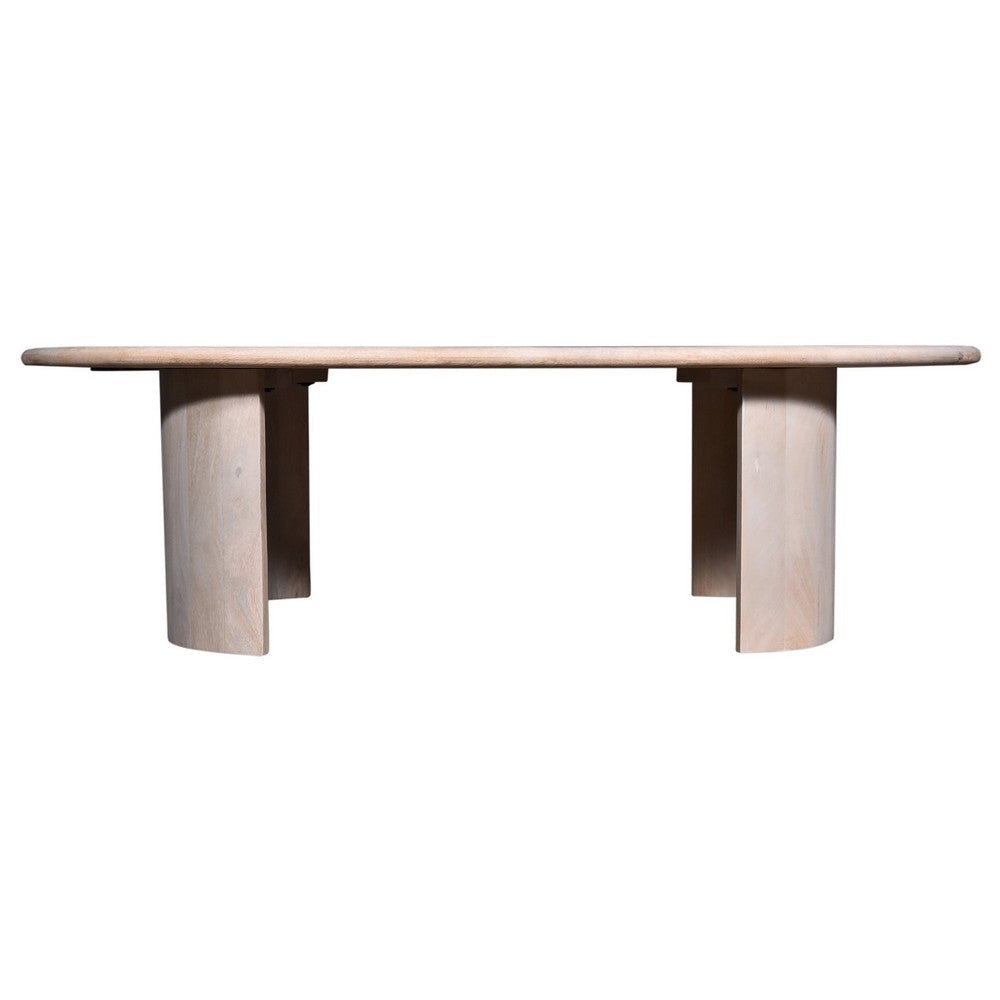 Kipp Coffee Table 51 Inch Rounded Oblong Top White Solid Mango Wood By Casagear Home BM318497