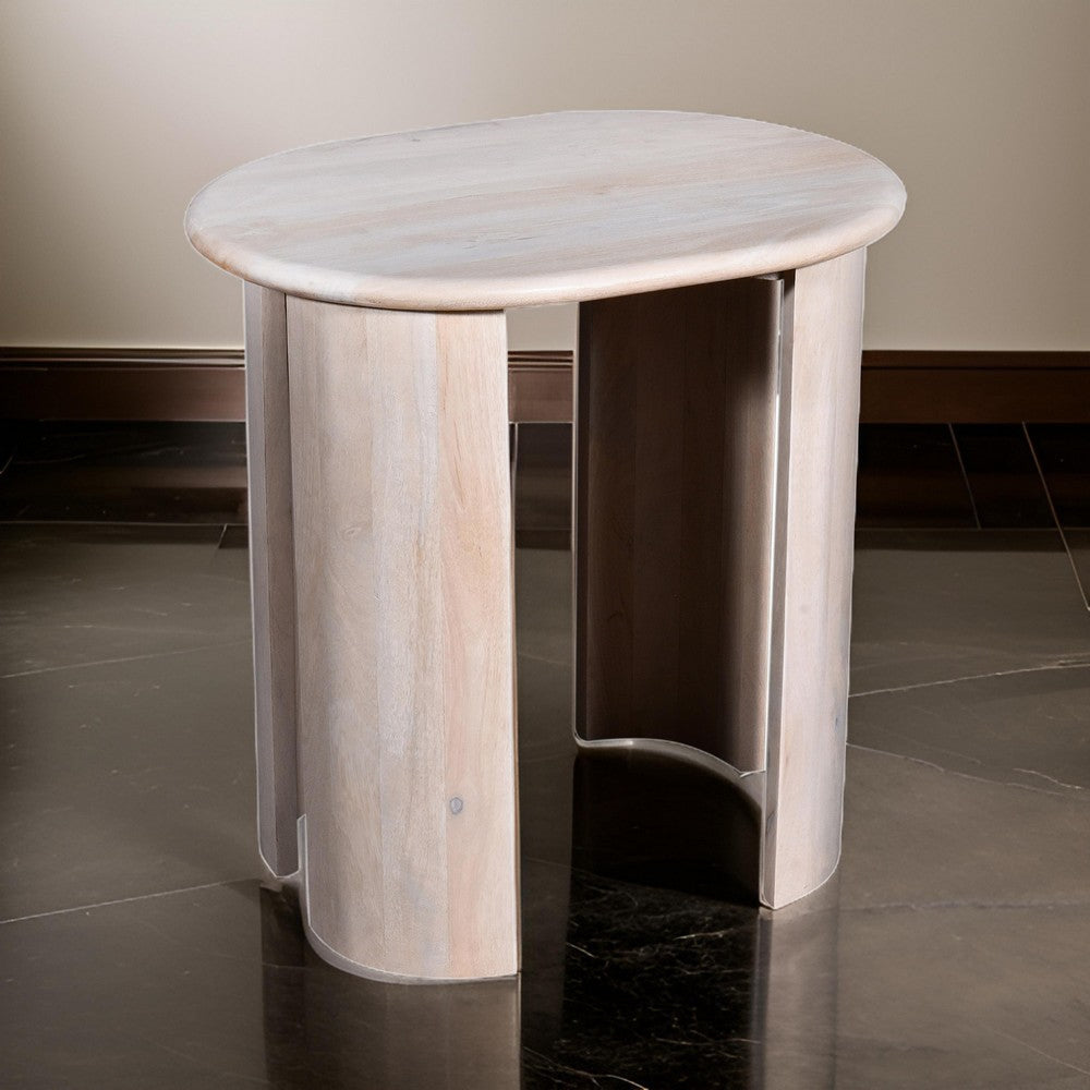 Kipp Side End Table 24 Inch Rounded Oblong Top White Solid Mango Wood By Casagear Home BM318498