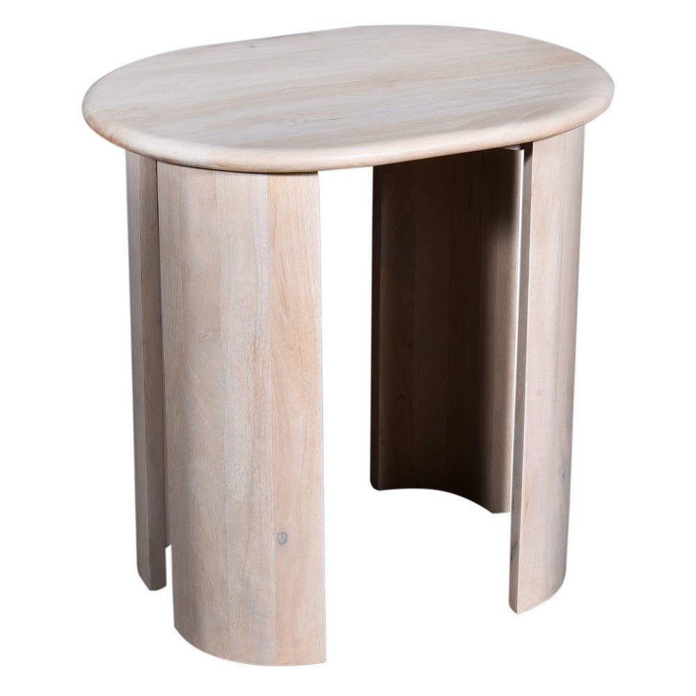 Kipp Side End Table, 24 Inch Rounded Oblong Top, White Solid Mango Wood By Casagear Home