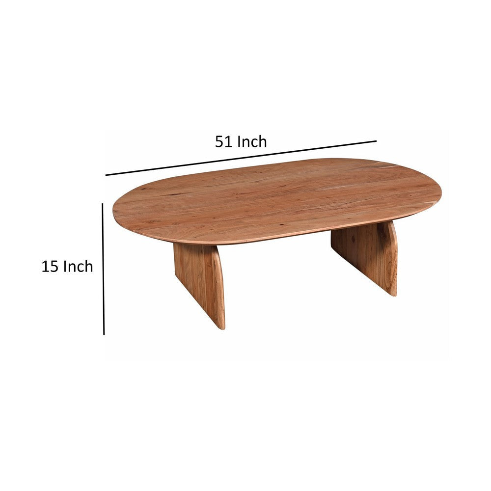 Sosi Coffee Table 51 Inch Oval Top Panel Legs Natural Brown Acacia Wood By Casagear Home BM318499