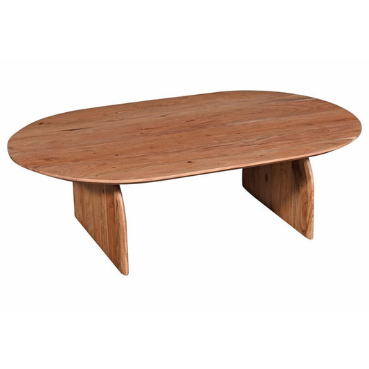 Sosi Coffee Table, 51 Inch Oval Top, Panel Legs, Natural Brown Acacia Wood By Casagear Home