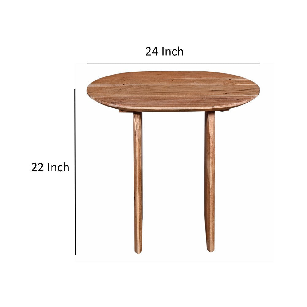 Sosi Side End Table 24 Inch Oval Panel Legs Natural Brown Acacia Wood By Casagear Home BM318500