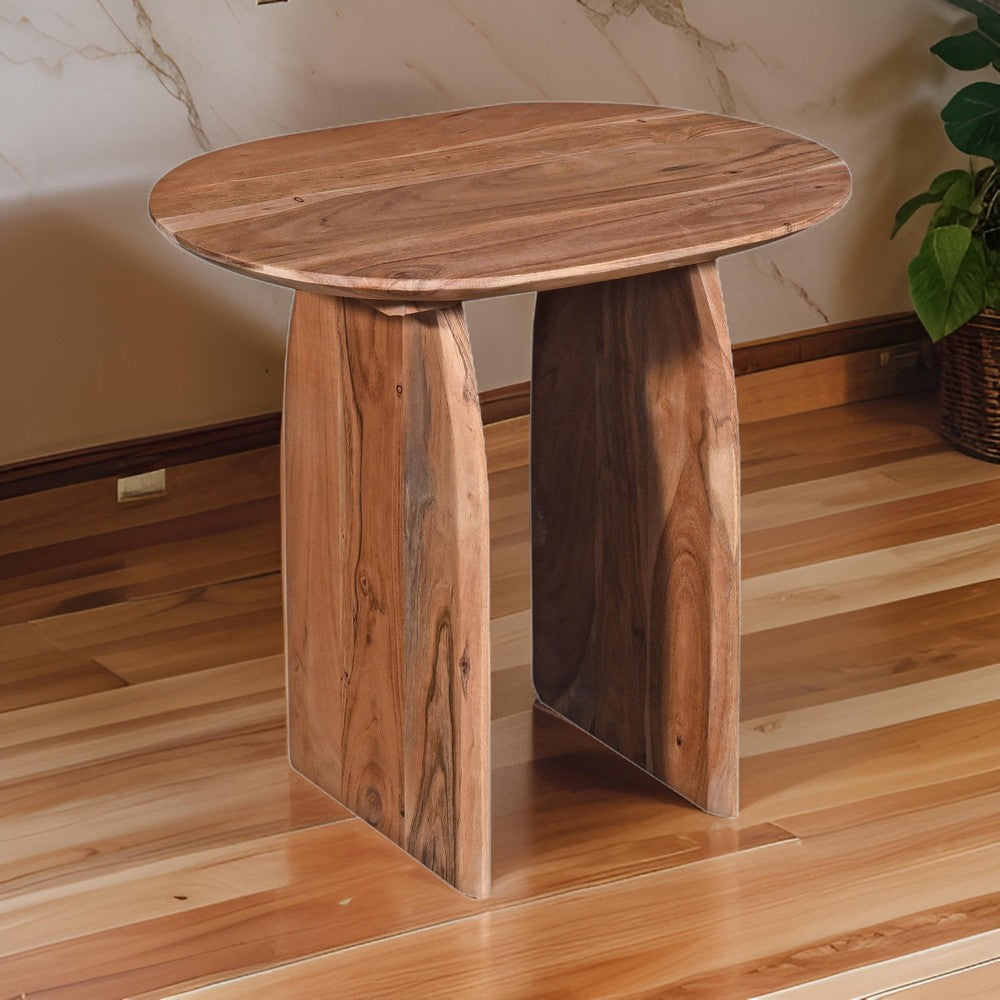 Sosi Side End Table 24 Inch Oval Panel Legs Natural Brown Acacia Wood By Casagear Home BM318500