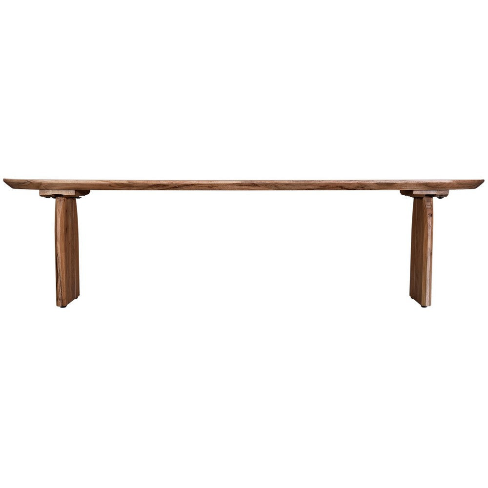 Sosi Dining Bench 70 Inch Oval Seat Panel Legs Natural Brown Acacia Wood By Casagear Home BM318501