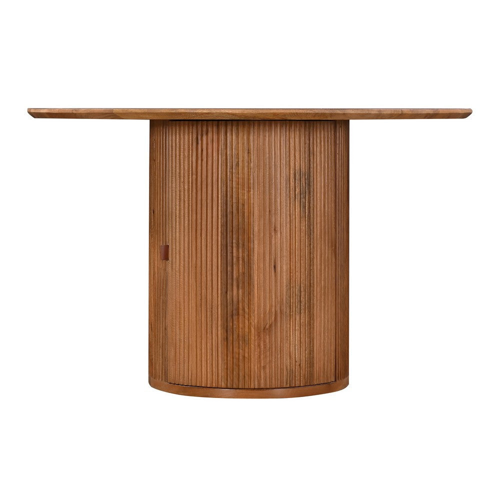 Dining Table 47 Inch Round Fluted Drum Base Storage Natural Mango Wood By Casagear Home BM318509