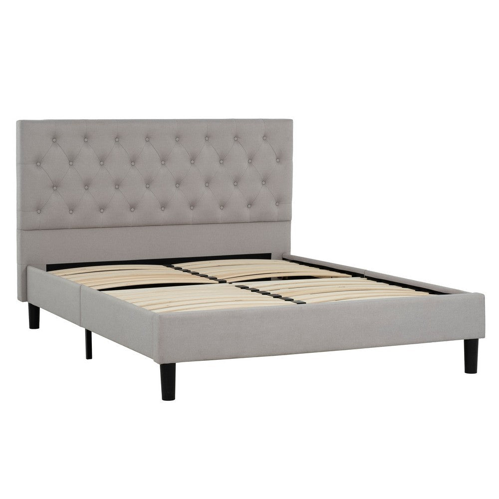 Ani Full Size Platform Bed, Cushioned Tufted Gray Polyester Upholstery By Casagear Home