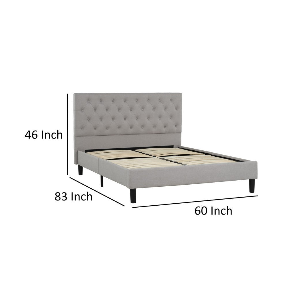 Ani Full Size Platform Bed Cushioned Tufted Gray Polyester Upholstery By Casagear Home BM318510