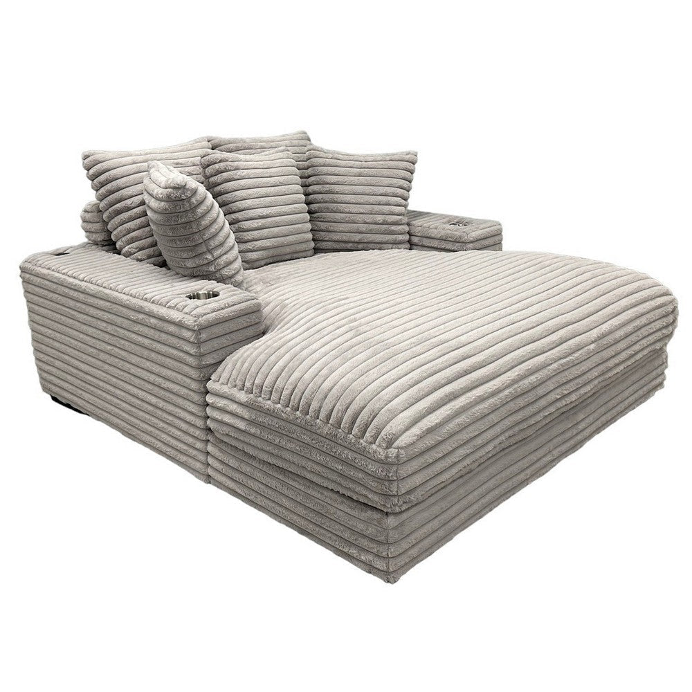 Ziv Oversized Cuddler Chaise, Plush Ribbed Gray Polyester Upholstery By Casagear Home