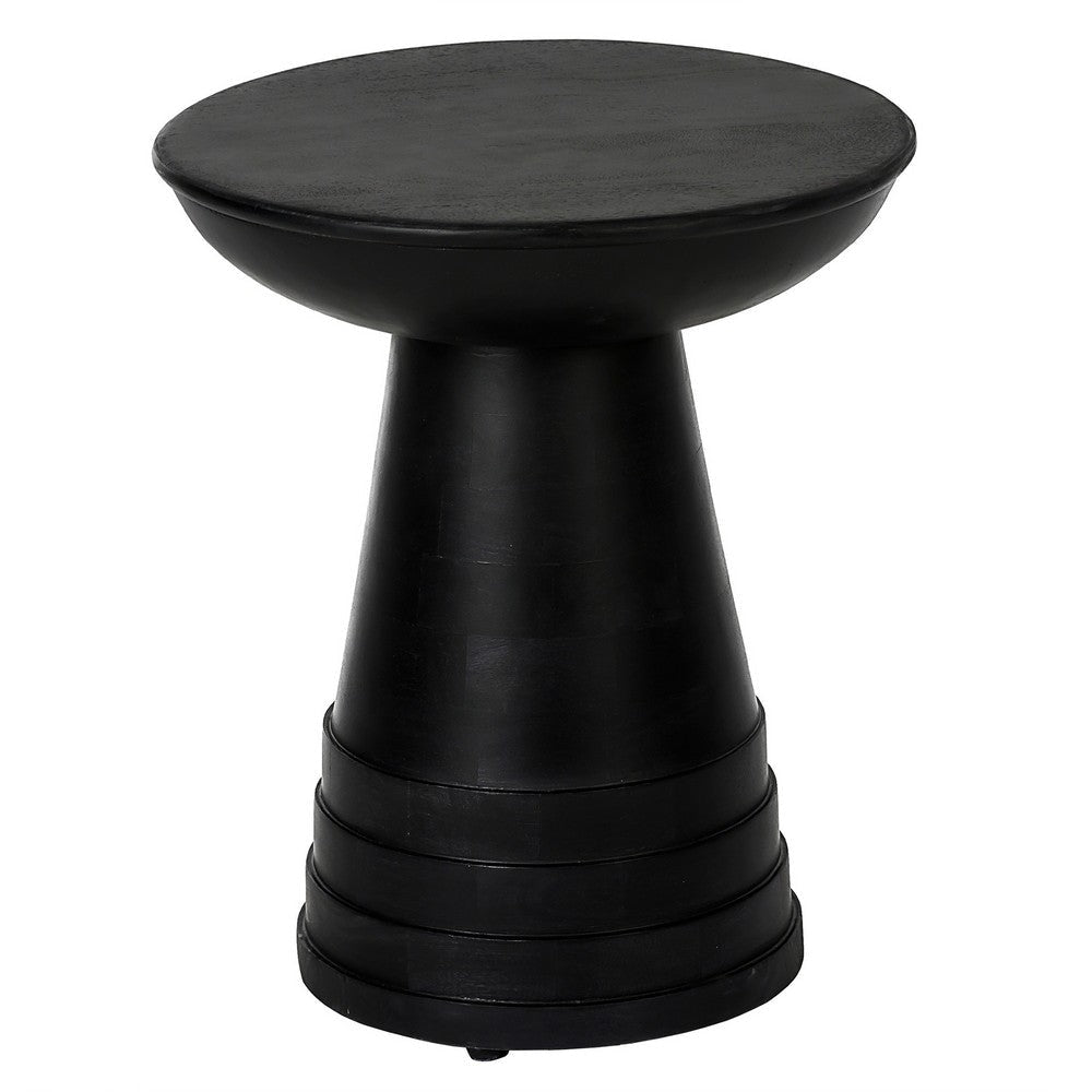 Side End Table 16 Inch Round Top Flared Pedestal Base Black Solid Wood By Casagear Home BM318516