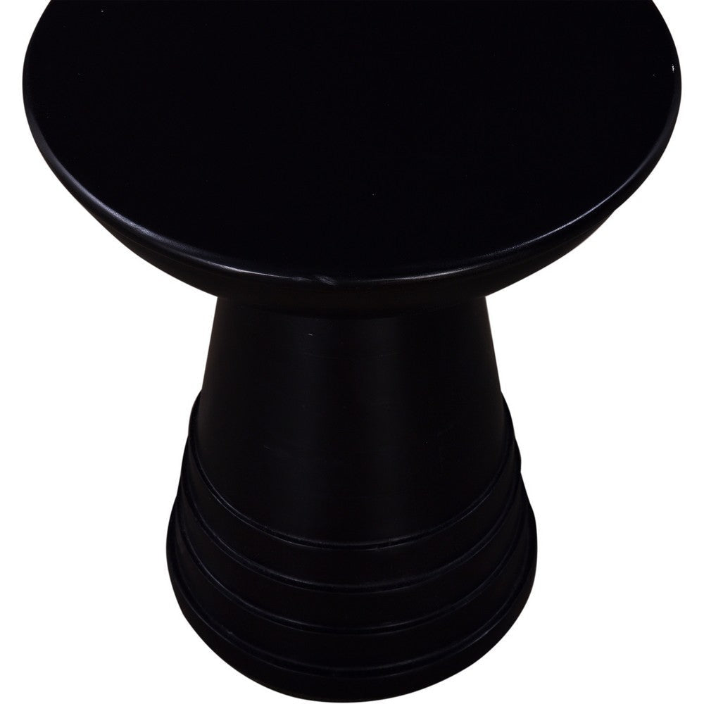 Side End Table 16 Inch Round Top Flared Pedestal Base Black Solid Wood By Casagear Home BM318516