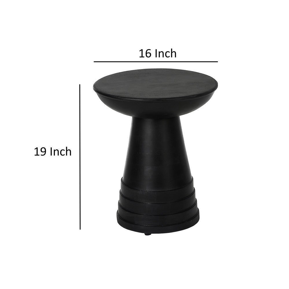 Side End Table 16 Inch Round Top Flared Pedestal Base Black Solid Wood By Casagear Home BM318516