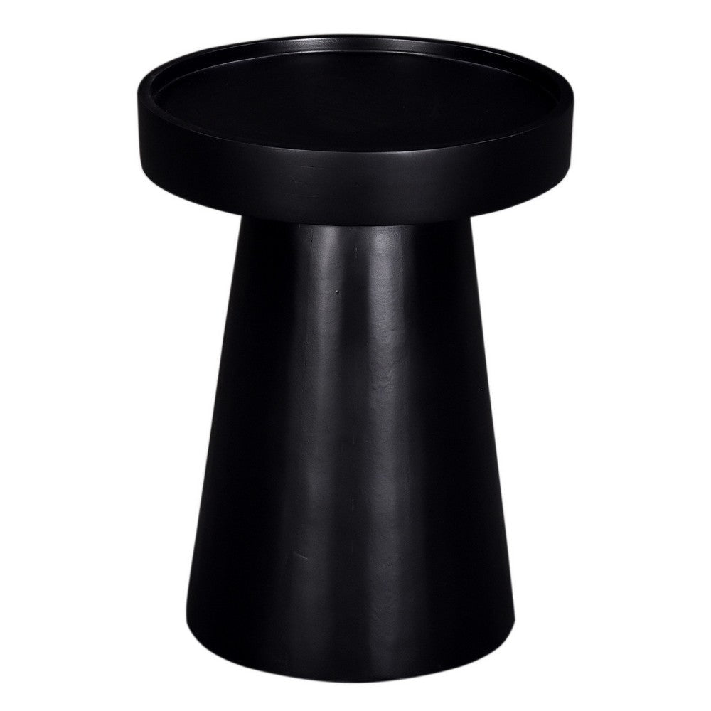 Side End Table, 16 Inch Raised Edge Round Top, Flared Base, Black Wood By Casagear Home