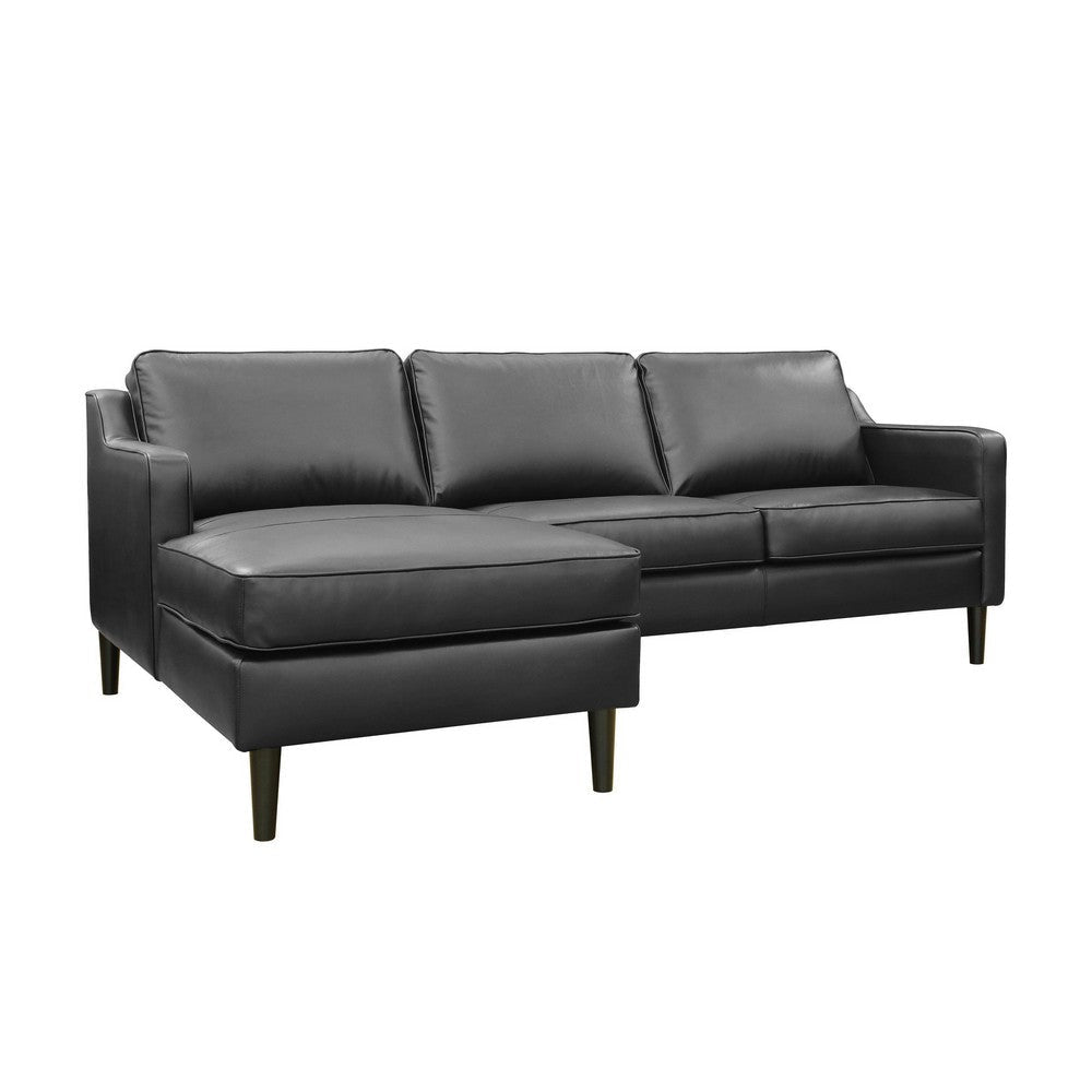 Sectional Sofa with Right Arm Facing Chaise Plush Black Faux Leather By Casagear Home BM318520