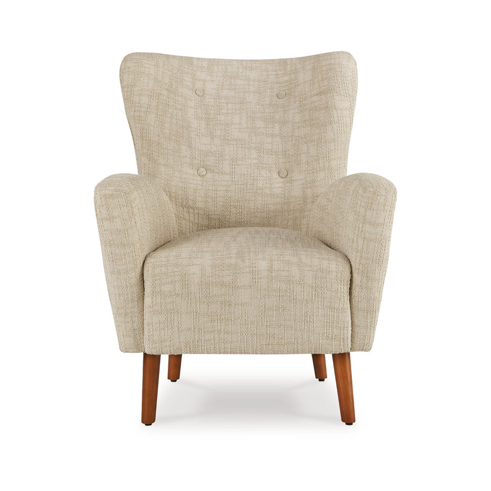 Sonie Accent Chair, Beige Polyester, Soft Cushions, Tapered Brown Wood Legs By Casagear Home