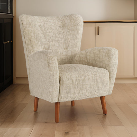 Sonie Accent Chair, Beige Polyester, Soft Cushions, Tapered Brown Wood Legs By Casagear Home