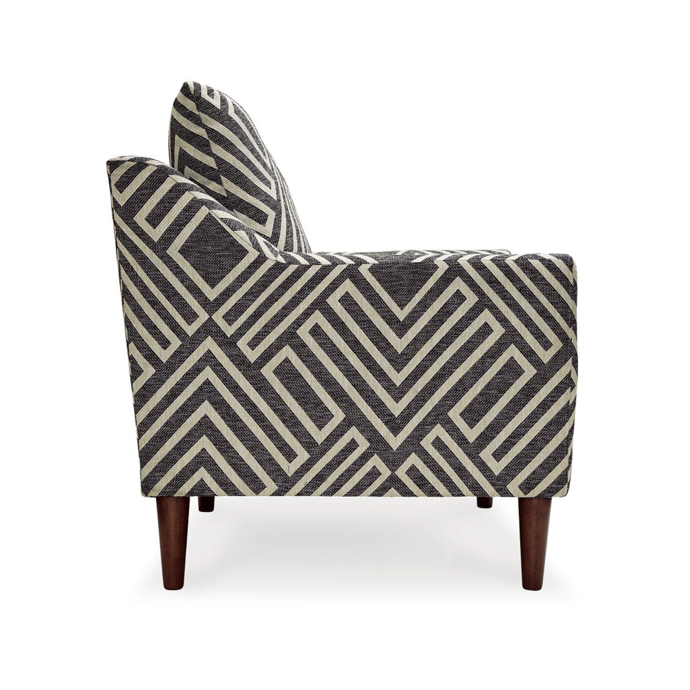 Morris Accent Chair, Gray, White Geometric Pattern, Polyester, Brown Wood By Casagear Home