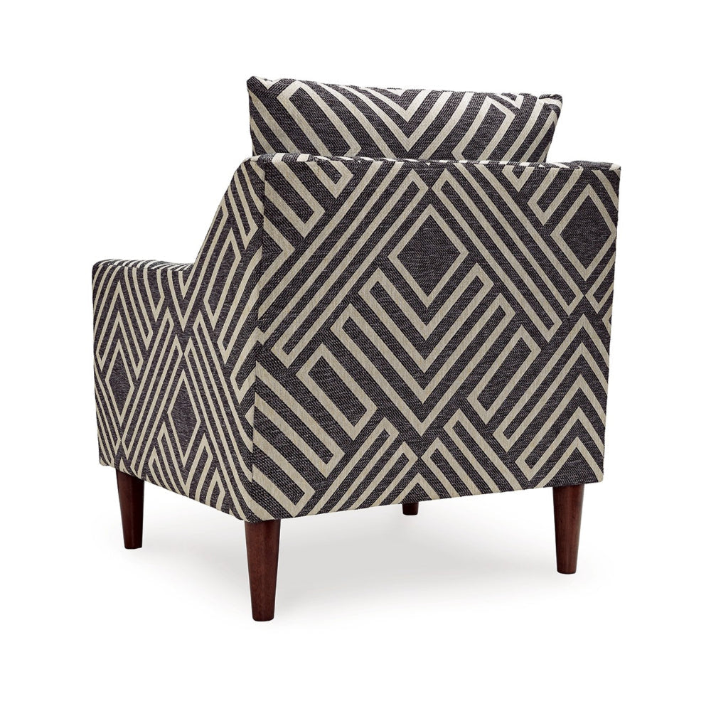 Morris Accent Chair, Gray, White Geometric Pattern, Polyester, Brown Wood By Casagear Home