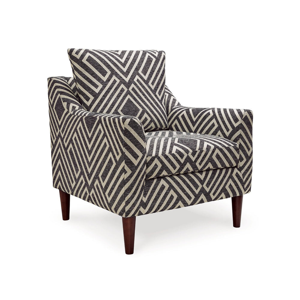 Morris Accent Chair, Gray, White Geometric Pattern, Polyester, Brown Wood By Casagear Home