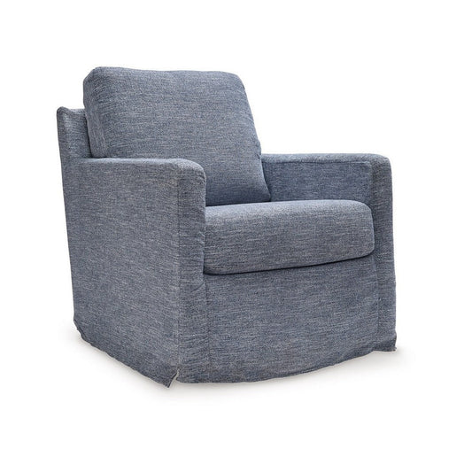 Neena Swivel Glider Accent Chair, Light Blue Polyester, Metal Base By Casagear Home