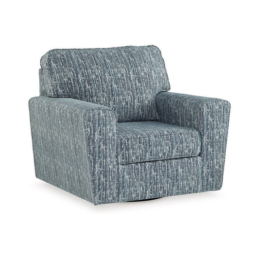 Ashley Antilia Swivel Accent Armchair, Blue Polyester, Striped