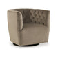 Heena Swivel Accent Chair, Brown Polyester, Tufted Barrel Back, Black Metal By Casagear Home