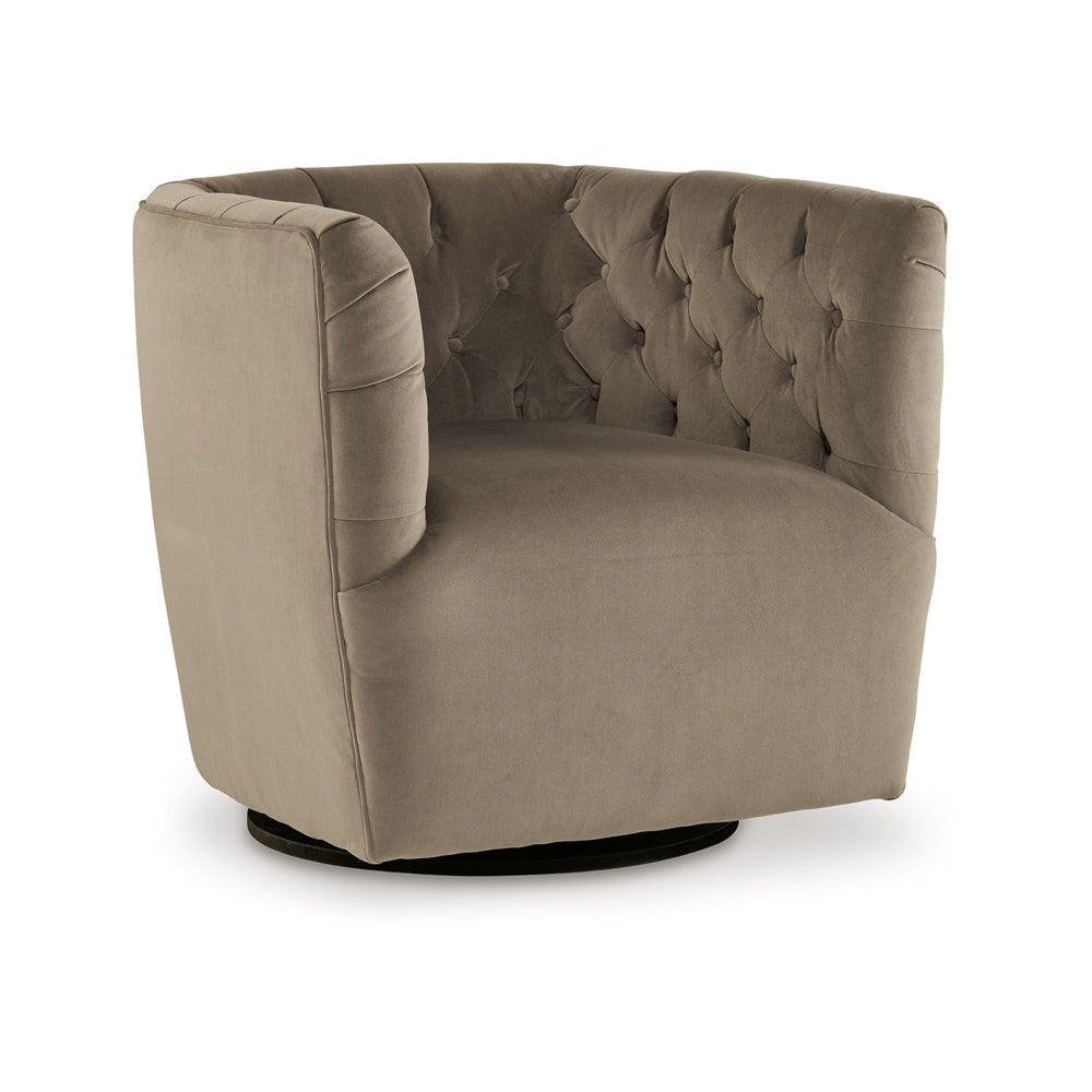 Heena Swivel Accent Chair Brown Polyester Tufted Barrel Back Black Metal By Casagear Home BM318533