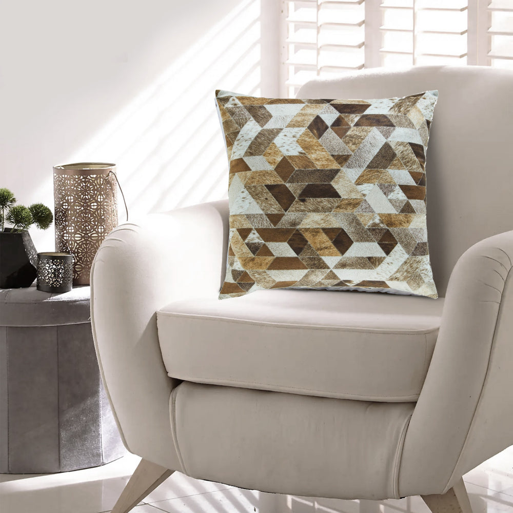 Throw Pillow Set of 4, 20 Inch, Polyester, Geometric Design Brown and White By Casagear Home