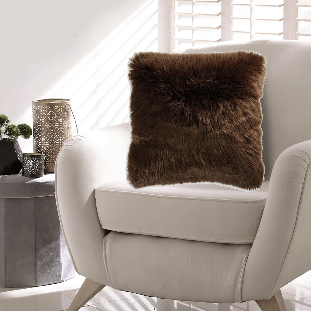 Ashley Throw Pillow Set of 4, 20" Polyester, Faux Fur Texture Brown