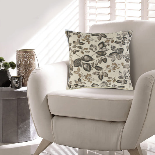 Throw Pillow Set of 4, 20 Inch, Printed Floral Design White Brown Polyester By Casagear Home