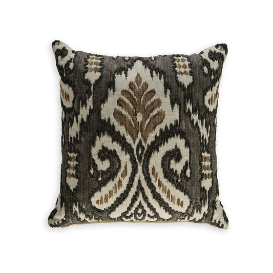 Throw Pillow Set of 4, 20 Inch Square, Ikat Pattern Gold Ivory Gray Fabric By Casagear Home