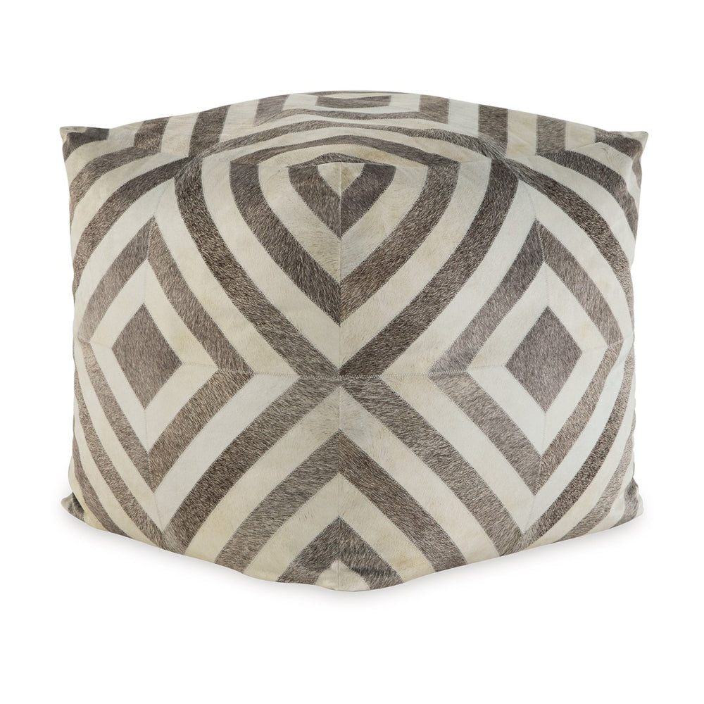 Ottoman Pouf, 18 Inch, Square, Brown and Ivory Polyester Geometric Design By Casagear Home