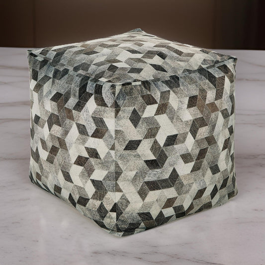 Ashley Ottoman Pouf, 18", Square Modern Style, Brown Gray Polyester