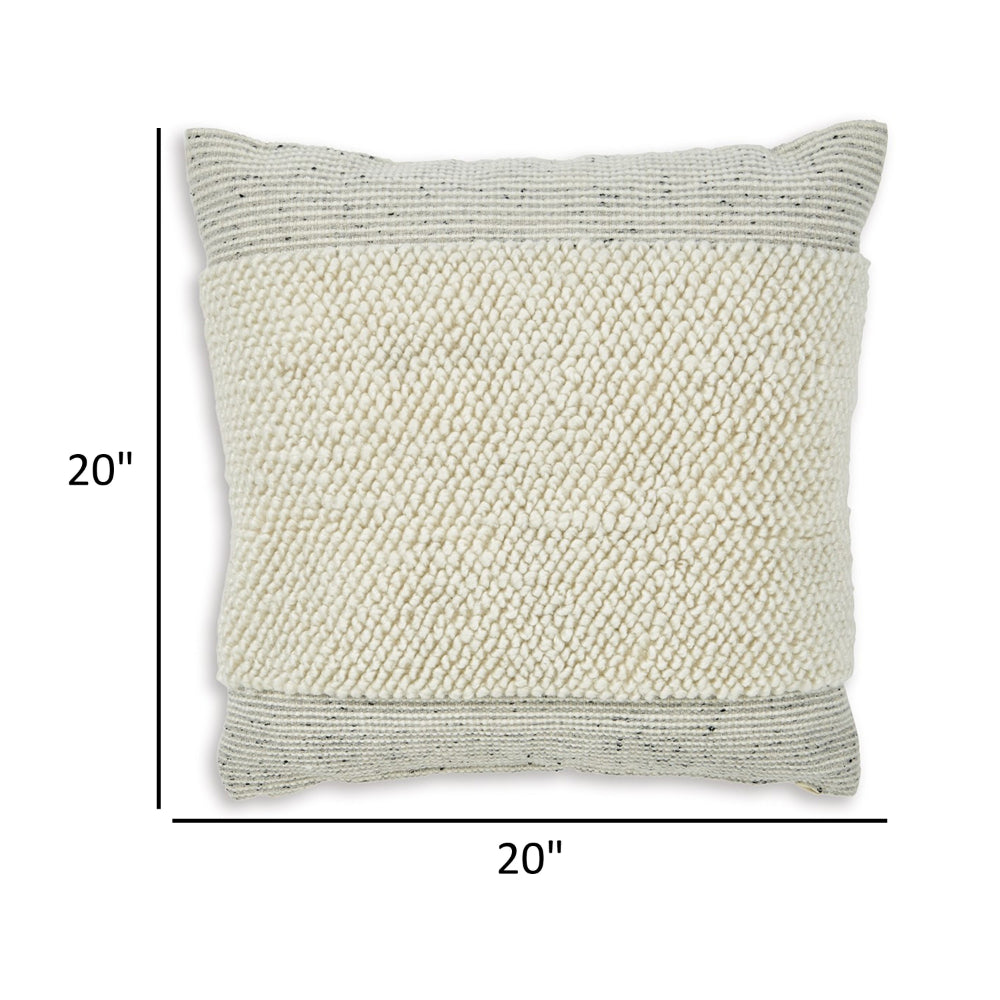 Throw Pillow Set of 4, 20 Inch, Polyester, Handwoven Stripes, Beige Cotton By Casagear Home