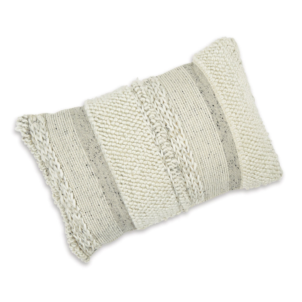 Lumbar Pillow Set of 4, 14 x 22 Inch, Polyester, Handwoven Beige Cotton By Casagear Home