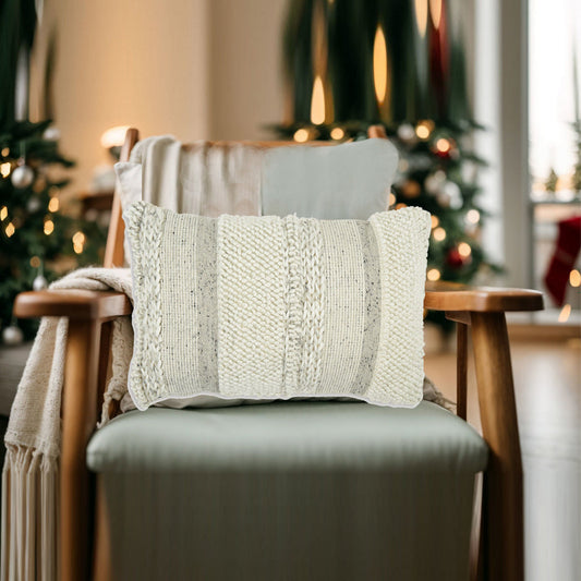 Ashley Lumbar Pillow Set of 4, 14 x 22", Handwoven Beige Polyester
