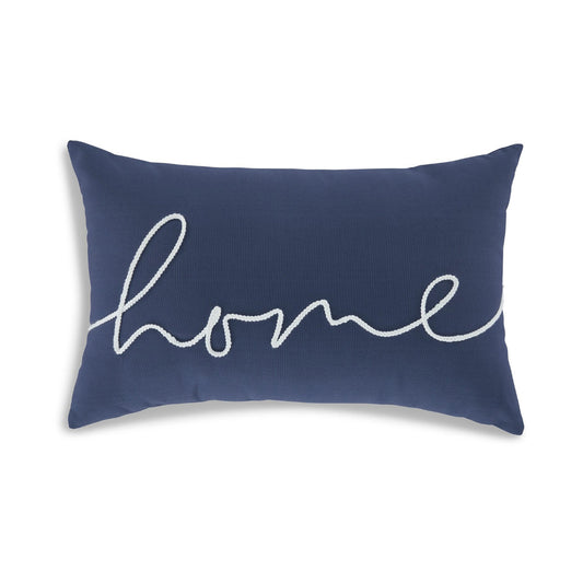 14 x 22 Lumbar Pillow Set of 4, Indoor Outdoor, Home Text, White, Navy Blue By Casagear Home
