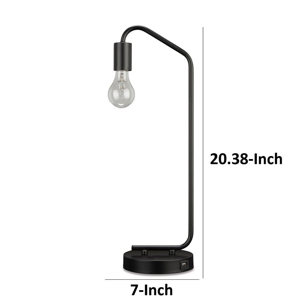 Colin 20 Inch Desk Lamp Black Metal Frame Round Base USB Charging Port By Casagear Home BM318553