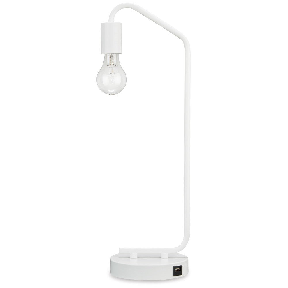 Ashley Colin 21" Desk Lamp, White Metal Frame, Round Base, USB Port