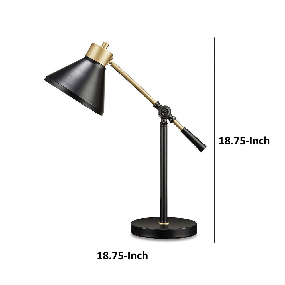 Steven 19 Inch Desk Lamp Adjustable Height and Direction Black Gold Metal By Casagear Home BM318556