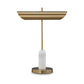 Leon 20 Inch Desk Lamp, Round Base, USB Port, Gold Metal, White Marble By Casagear Home