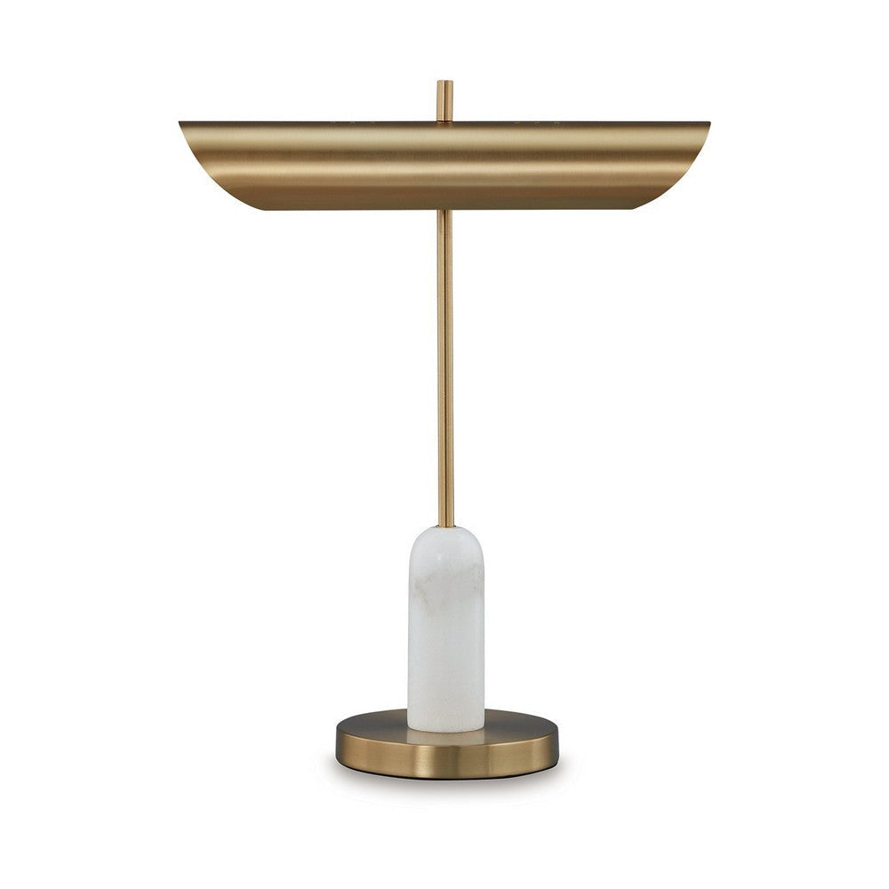 Ashley Leon 20" Desk Lamp, Round Base, USB Port, Gold Metal, Marble