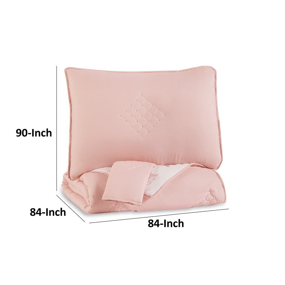 Maxie Full Size Comforter Set with Sham Pink White Polyester Polyfill By Casagear Home BM318563