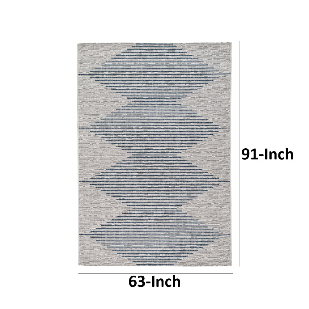 Adena 5 x 8 Area Rug, Indoor Outdoor, Hand Tufted Geometric White and Blue By Casagear Home
