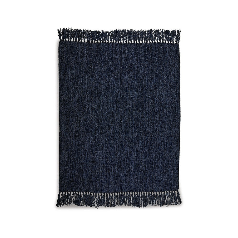 Emily Throw Blanket Set of 3 Textured Woven Knotted Fringe Dark Blue By Casagear Home BM318575