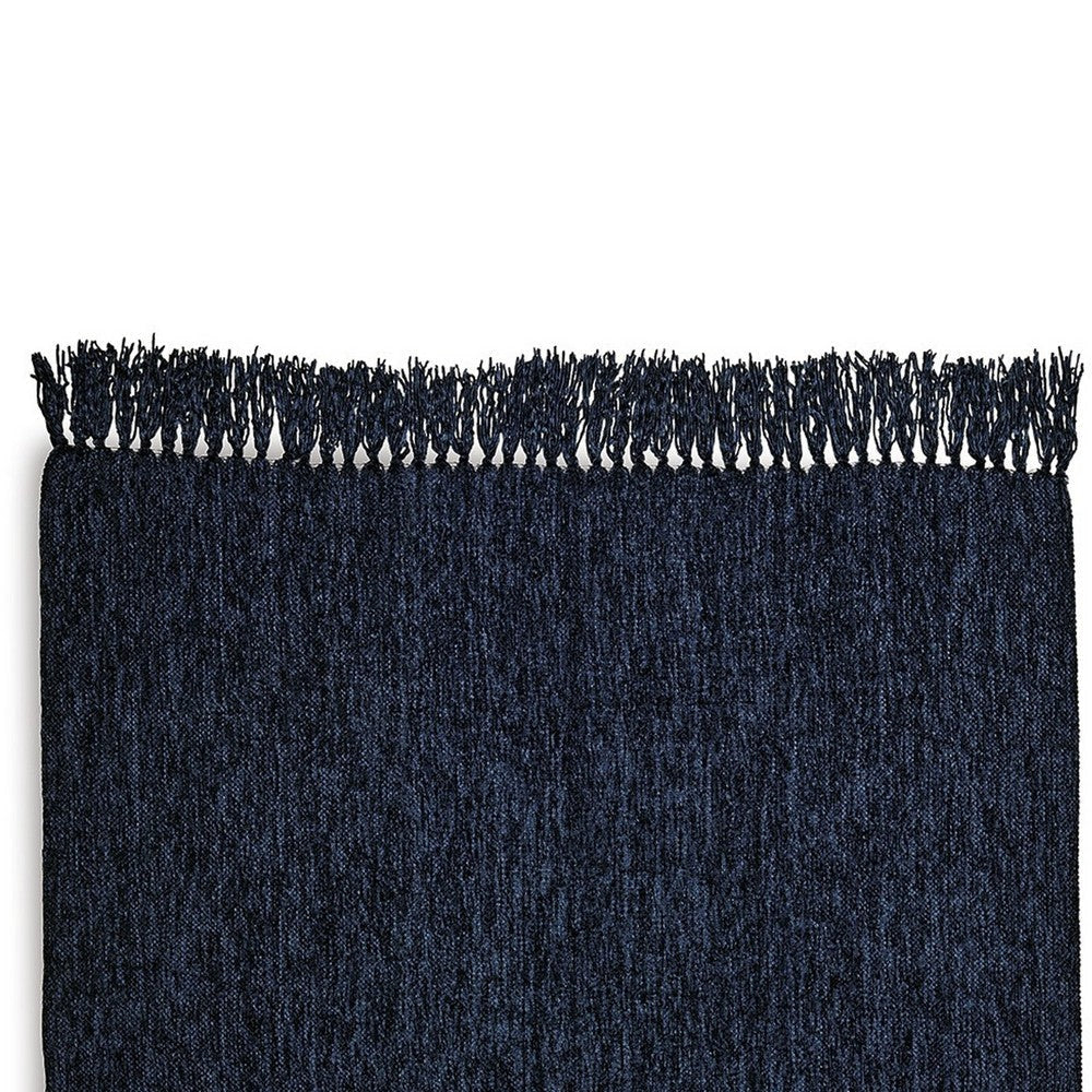 Emily Throw Blanket Set of 3 Textured Woven Knotted Fringe Dark Blue By Casagear Home BM318575