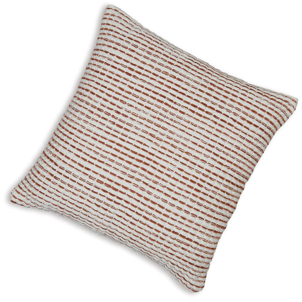 Lien 19 Inch Throw Pillow Set of 4, Striped Design, White Brown Cotton By Casagear Home