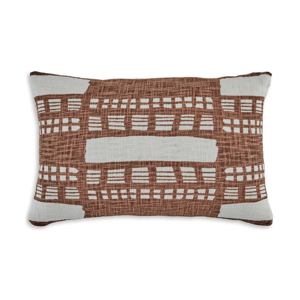 Acky 14 x 22 Lumbar Throw Pillow Set of 4, Abstract Design, Brown, White By Casagear Home