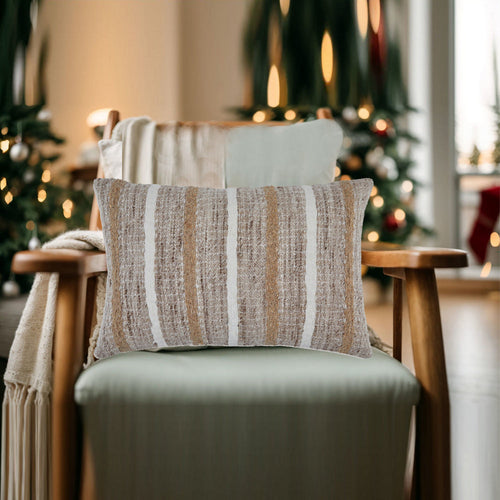 Ashley Ishy 14 x 22 Lumbar Pillow Set of 4, Striped Brown White